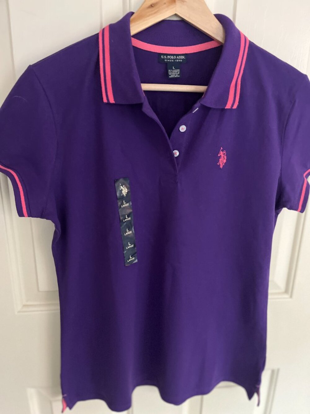 NEW, WOMENS U.S. POLO ASSN. SHIRT LARGE PURPLE TOP